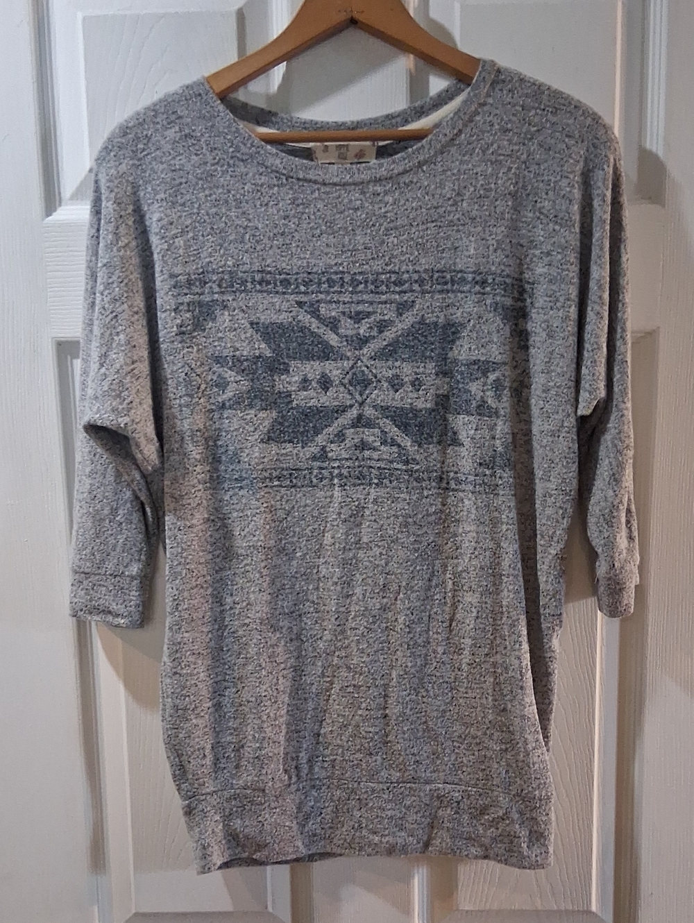 Hippie Rose Light Gray Crewneck Sweater with Geometric Front